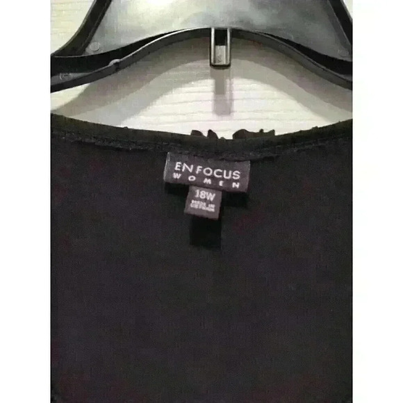 EnFocus Dress Womens Size 18W Ruffle Short Sleeve Polyester Blend Black Pullover - Picture 7 of 10